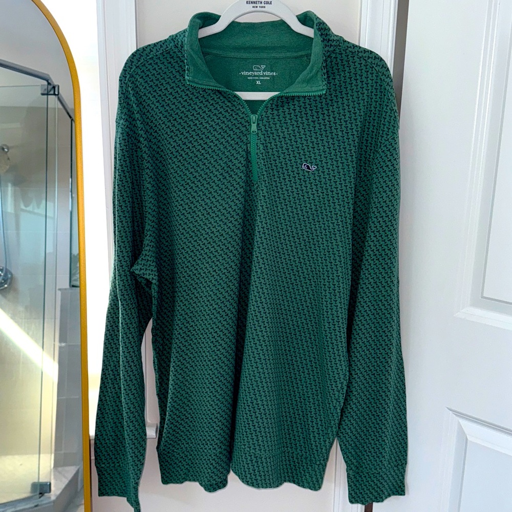 Vineyard Vines brand new mens quarter zip pullover martini glass print green XL